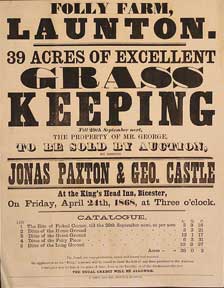 Item #55-0616 39 Acres of Excellent Grass Keeping. Folly Farm, Launton [original auction poster]. Jonas Paxton, George Castle.
