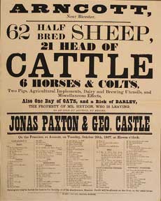 Paxton, Jonas and Castle, George - 62 Half Bred Sheep, 21 Head of Cattle, 6 Horses and Colts. Arncott, Near Bicester [Original Auction Poster]