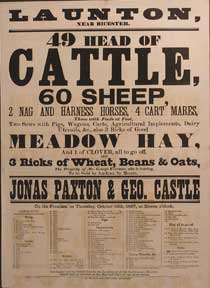 Item #55-0634 49 Head of Cattle, Sheep, Nag and Harness Horses, 4 Cart Mares. Launton [original auction poster]. Jonas Paxton, George Castle.