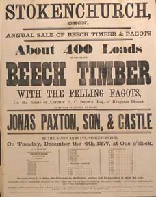 Item #55-0640 About 400 Loads of Excellent Beech Timber with the Felling Fagots. Stokenchurch, Oxen [original auction poster]. Jonas Paxton, Son and Castle.