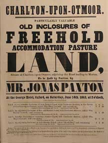 Item #55-0650 Particularly Valuable Old Inclosures of Freehold Accommodation Pasture Land. Charlton-upon-Otmoor, adjoining the road leading to Merton [original auction poster]. Jonas Paxton.