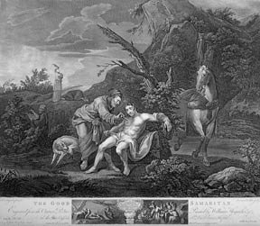 Item #55-0674 The Good Samaritan, a plate from The Works of William Hogarth from the Original Plates restored by James Heath, &c. William Hogarth.