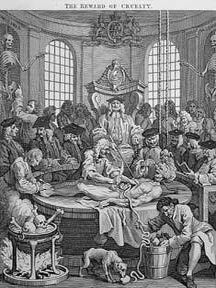 Item #55-0688 The Four Stages of Cruelty, four plates from The Works of William Hogarth from the...