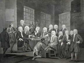 Item #55-0703 Bambridge on Trial for Murder by a Committee of the House of Commons, a plate from The Works of William Hogarth from the Original Plates restored by James Heath, &c. William Hogarth.