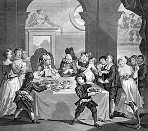 Item #55-0717 Sancho at the Feast Starved by His Physician, a plate from The Works of William Hogarth from the Original Plates restored by James Heath, &c. William Hogarth.
