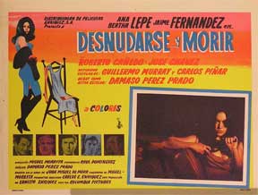Item #55-1378 Desnudarse y morir [movie poster]. (Cartel de la película). Jaime Fernandez Dirección: Miguel Morayta. Con Ana Bertha Lepe.