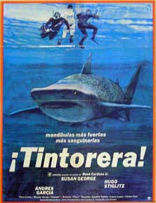 Item #55-1696 Tintorera! [movie poster]. (Cartel de la película). Hugo Stiglitz Dirección: Rene Cardona Jr. Con Susan George, Andres Garcia.
