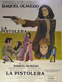 Item #55-1977 La Pistolera [movie poster]. (Cartel de la película). Mónica Prado Dirección: Mario Hernández. Con Raquel Olmedo, Javier Ruán.