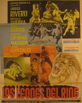 Item #55-2501 Los Leones del Ring. Movie poster. (Cartel de la Película). Rogelio Guerra Dirección: Chano Urueta. Con Jorge Rivero, Sara García.