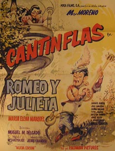 Item #55-2530 Romeo Y Julieta. Movie poster. (Cartel de la Película). Maria Elena Marques Dirección: Miguel M. Delgado. Con Cantinflas, Angel Garasa.