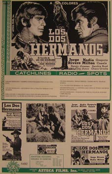 Item #55-2567 Los Dos Hermanos. Movie poster. (Cartel de la Película). Gregorio Casal Dirección: Emilio Gomez Muriel. Con Jorge Rivero, Nadia Milton.