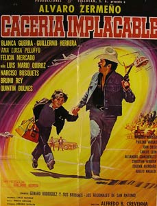 Item #55-2714 Caceria Implacable. Movie poster. (Cartel de la Película). Blanca Guerra Dirección: Alfredo B. Crevenna. Con Álvaro Zermeño, Guillermo Herrera.