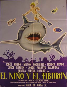 Item #55-2843 El Nino y el Tiburon. Movie poster. (Cartel de la Película). Milton Rodriguez Dirección: Raúl de Anda hijo. Con Jorge Rivero, Monica Prado.