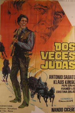 Direccin: Nando Cicero. Con Klaus Kinski, Antonio Sabato, Christina Galbo - Dos Veces Judas (Due Volte Giuda). Movie Poster. (Cartel de la Pelcula)