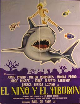 Item #55-2949 El Nino y el Tiburon. Movie poster. (Cartel de la Película). Milton Rodriguez Dirección: Raúl de Anda hijo. Con Jorge Rivero, Monica Prado.