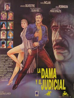 Item #55-2993 La Dama y el Judicial. Movie poster. (Cartel de la Película). Armando Silvestre Dirección: Julio Ruiz Llaneza. Con Rafael Inclan, Azela Robinson.