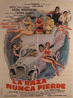 Item #55-3042 La Raza Nunca Pierde. Movie poster. (Cartel de la Película). Victor Manuel Castro,...