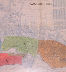 Item #56-0231 Internal Memo concerning East Bay switching districts, California. Map. Southern Pacific Lines, Calif San Francisco.