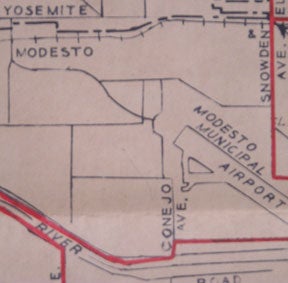 Item #56-0252 Present and Proposed Pickup and Delivery Limits, Modesto, California. Map. Southern Pacific Lines, Calif San Francisco.