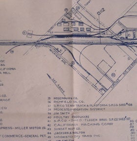 Item #56-0254 Industrial Map of Modesto, California. Southern Pacific Lines, Calif San Francisco.