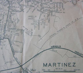 Item #56-0275 Map of Martinez, California with Street Index. Southern Pacific Lines, Calif San Francisco.