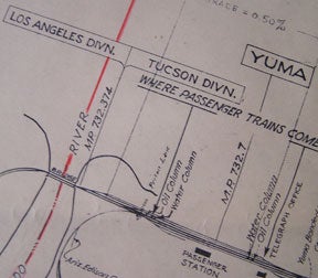Item #56-0360 Yard Limits Map of Yuma, Yuma County, Arizona. Southern Pacific Lines, Calif San...