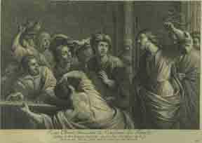 Item #59-0197 Jesus Christ chassant les Vendeurs du Temple. Jean after Barthelemy Manfredi Haussart