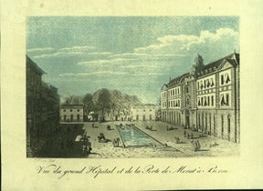 Item #59-0330 Vue du grand Hôpital et de la Porte de Merat à Berne. Johann Gottlieb Löhrer