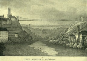 Item #59-0507 Pont Suspendu à Fribourg. Karl Rudolf Weibel-Comtesse