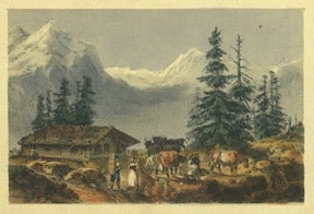 Item #59-0524 Mountain scene with cows. Anonymous