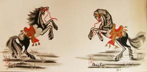 Item #59-1259 Two Chinese Horses. Chan Lee.