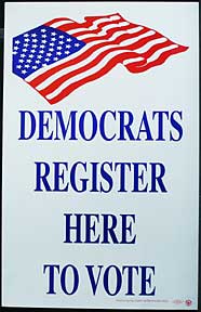 Item #59-1345 Democrats Register Here to Vote. Democratic Party.