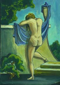 Bennett, Allen, a.k.a. Allen Pencovic - Untitled Oil (Nude at Wall)