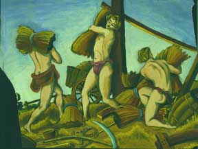 Item #59-1440 Untitled Oil (Wheat Harvesters). Allen Bennett, a. k. a. Allen Pencovic