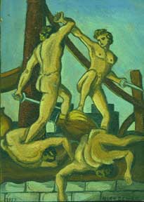 Item #59-1443 Untitled Oil (Nude Swordfight). Allen Bennett, a. k. a. Allen Pencovic
