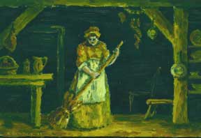 Item #59-1447 Untitled Oil (Impressionist Housemaid). Allen Bennett, a. k. a. Allen Pencovic