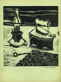 Item #59-1508 Untitled Woodcut (Lamp and Iron). Rita Biale