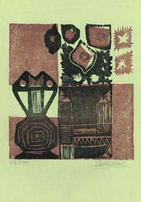 Item #59-1538 Untitled Woodcut (Pink and Black Abstraction). Gloria Carreou