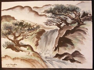 Item #59-1571 Wind Swept Trees over a Waterfall. Victor Wayne Bowker