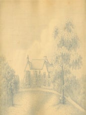 Item #59-2438 House with two trees. Mary C. Bingham