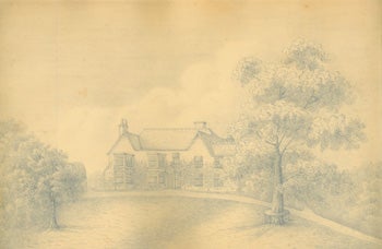 Item #59-2438 House with two trees. Mary C. Bingham.