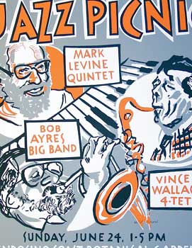 Item #59-2998 Jazz Picnic. The Mendocino Coast Jazz Society. Mark Levine, Bob Ayres, Vince Wallace. Robert Ross, the Mendocino Bob Ross.