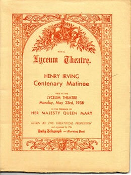Item #59-3079 Henry Irving Centenary Matinee. Royal Lyceum Theatre