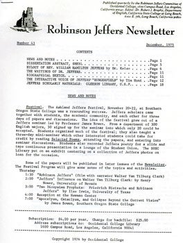 Item #59-3163 Robinson Jeffers Newsletter, Nos. 35 –37, 39–-40, 42 -43. Robert J. Brophy