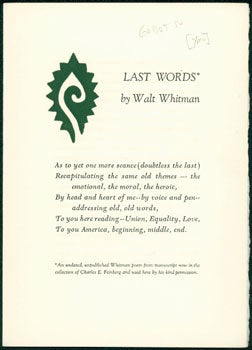 Item #59-3231 Last Words. Walt Whitman