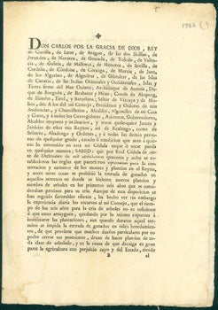 Item #59-3302 Don Carlos por la gracia de Dios. [Spanish law book pages]. España