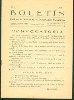 Item #59-3318 Boletin del Sindicato de Obreros de las Artes Blancas Alimenticias. Sindicato de...