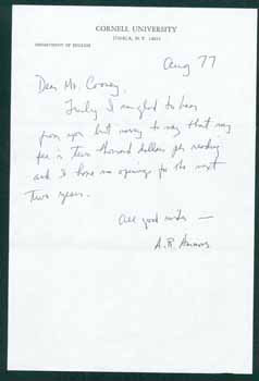 Item #59-3372 Autograph Note. A. R. Ammons