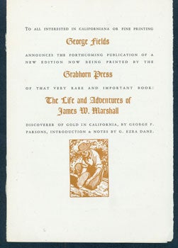 Grabhorn Press - Prospectus for the Life and Adventures of James W. Marshall, by George F. Parsons