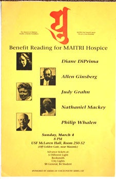 Item #59-4011 Benefit Reading for MAITRI Hospice. Diane DiPrima, Judy Grahn, Allen Ginsberg